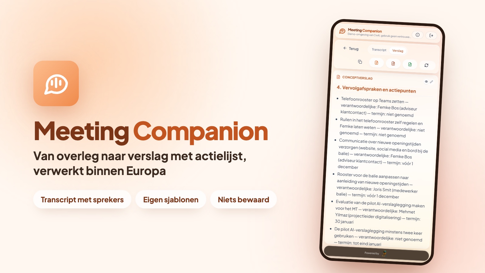 Meeting Companion, from meeting to report with action list, processed within Europe | CivAI News